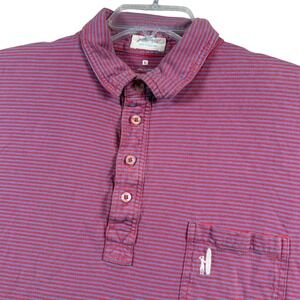 Johnnie-O Polo Shirt Mens Large Red Blue Striped Short Sleeve Cotton Surfer Logo